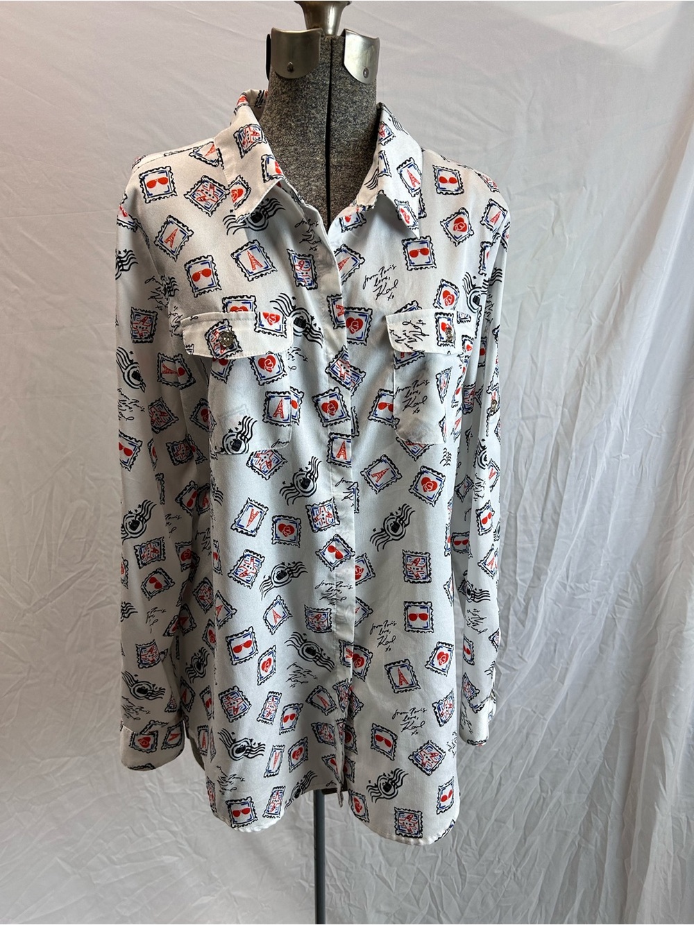 Karl Lagerfeld White Button-Down Shirt with Stamp Design - Size L